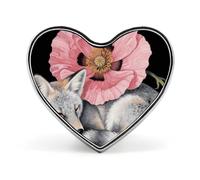 Fox Flower on Black Background Lapel Pin Heart Metal Brooch Pin with Secure Pinback Fashion Button Badge for Clothing, Hats, Bags Decoration