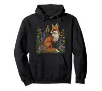 Fox Flowers Cottagecore Wild Floral Botanical Aesthetic Fox Pullover Hoodie