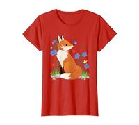 Fox Flowers I Naturecore Cottagecore Fairycore Animals Kids T-Shirt, Women, Red, Medium