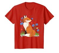 Fox Flowers I Naturecore Cottagecore Fairycore Animals Kids T-Shirt, Youth, Red, Medium