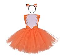 Fox for Girls, Jungle Animal Safari Party Princess Tutu Dresses with Ear Headband Kids Toddler Zoo Party Birthday Dress Outfit Orange - Fox 3-4 Years