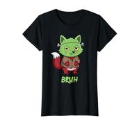 Fox Frankenstein Bruh Halloween Value Graphic T-Shirt, Women, Black, L
