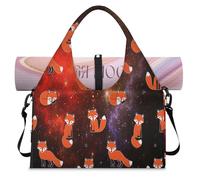 Fox Galaxy Space Sports Duffle Bag with Shoe Compartment Galaxy Weekend Overnight Bags Tote Cabin Luggage Bag for Gym Yoga Travel
