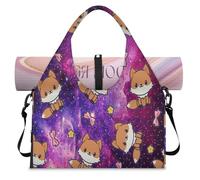 Fox Galaxy Sports Duffle Bag with Shoe Compartment Cute Fox Weekend Overnight Bags Tote Cabin Luggage Bag for Gym Yoga Travel