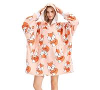Fox Gifts for Women, Men, Wearable Blanket Hoodie, Oversized Flannel Hooded Blanket, Plush, Cozy, Warm, Soft, One Size, Orange, 33.5" x 34.6"
