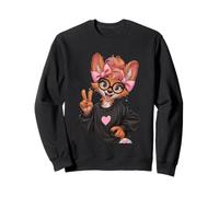Fox Girl Peace Sign Pink Bow Kawaii Pop Graphic Playful Sweatshirt
