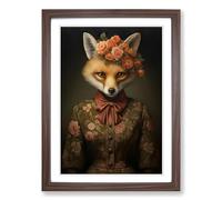 Fox Gothic Framed Print | A2 Walnut Framed Wall Art | Ready to Hang | Modern Animal Picture | Living Room Bedroom Lounge Office