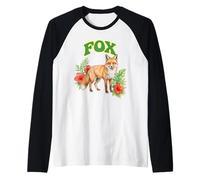 Fox Groovy Floral Fox Watercolor Boho Fox Raglan Baseball Tee