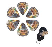 Fox Guitar Picks 6 Pack, 0.71mm Thickness Celluloid Bass Pick with Leather Guitar Pick Holder Keychain Abstract Art Pics Plectrum for Acoustic Electric Guitar, Ukulele, Bass
