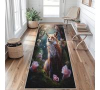 Fox Hallway Runner Rug 80x150 cm Long Washable, Fantasy Forest Wildlife Carpet Runner Rugs Non Slip, Kitchen Entryway Hall Bedroom Decor, Soft Low Pile afJ118
