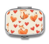 Fox Heart Cartoon Pill Case Box with 2 Compartment Medicine Vitamin Organizer for Purse Pocket 5.5x4cm
