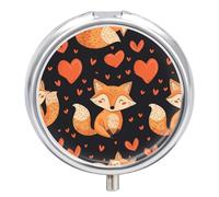 Fox Heart Pill Case Box with 3 Compartment Medicine Vitamin Organizer for Purse Pocket 5x5cm