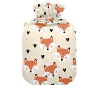 Fox Hearts Beige Hot Water Bottle with Cover for Pain Relief Hot Pack for Sore Muscles Injuries, 1L