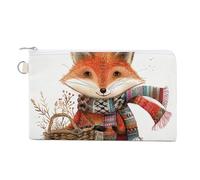 Fox Holding Basket Coin Purse Canvas Wallet with Zipper Portable Mini Change Pouch Cute Money Pouch Small Organizer Coin Card Key Holder for Women Girls Daily Use Gift
