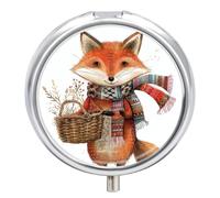 Fox Holding Basket Pill Box 3 Compartment Waterproof Pill Case with Mirror Portable for Purse Pocket Daily Medicine Vitamin Organizer Travel Med Container Holder for Fish Oil Supplements