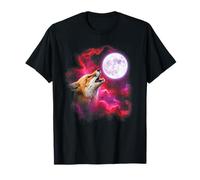 Fox Howling at The Moon Pink Purple T-Shirt