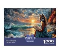 Fox-Human Jigsaw Puzzles Puzzles for Adults Kids. 1000 Piece Autumn Coastal Sunset Impossible Challenge Toy Home Decoration for Gifts 52x38cm/1000pcs