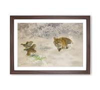 Fox Hunting Black Grouse by Bruno Liljefors Framed Print | A2 Walnut Framed Wall Art | Ready to Hang | Modern Animal Picture | Living Room Bedroom Lounge Office