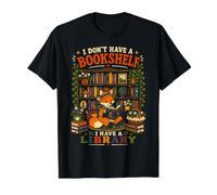 Fox I Have A Library Book Lover Reading Art Funny Value Graphic T-Shirt, Men, Black, L