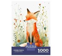 Fox Illustration 1000 Piece Jigsaw Puzzle Paper for Adults Floral Pattern Puzzle Game for Family Relaxation Focus Home Decor Gift 70x50cm/1000pcs