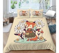 Fox Illustration Super King Duvet Cover Flowers Print Bedding for Super King Bed Bedroom Decoration Quilt Cover and 2 Pillowcases 50x75cm, Soft 110gsm Microfiber, with Zipper Closure ba2394