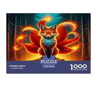 Fox Impossible Hard Challenging 1000 Pc Jigsaw Puzzle - Nine-tailed Fox Fire Mystical Vibrant Powerful Recycled Paper for Home Wall Decor70x50cm/1000pcs