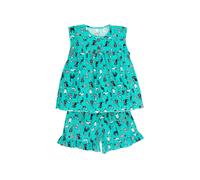 Fox In A Box Girl's Crazy Cat Cotton Short Pyjama Set Aqua | Size: 3-4 Years Fox In A Box Aqua 3-4 Years