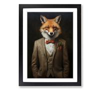 Fox in a Suit Painting No.2 Framed Wall Art Print - Ready to Hang Picture - Modern Art for Living Room Bedroom Kitchen Home - Black A3 (36 x 48 cm)