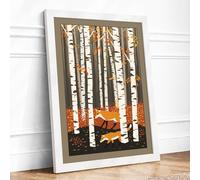 Fox in Autumn Forest Boho Framed Wall Art Print A2 (59.4×42cm) White, Wall Decor for Living Room, Bedroom, Office & Home, Ready to Hang, Art Gift