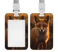 Fox in Field Id Badge Holder with Lanyard, Clear Vertical Card Protector Waterproof, Breakaway Safety Neck Strap, Heavy Duty Name Tag Holder for Nurse Teacher Officer Staff Women Men