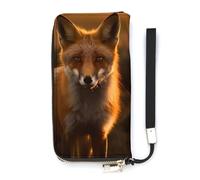 Fox in Field Wristlet Wallets for Women Leather Clutch Purses with Strap Coin Purse Rfid Credit Card Holder Long Slim Handbags