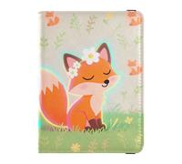 Fox in Flower Field Leather Passport Holder Cover Wallet Waterproof Passport Book Holders for Women Business Trip