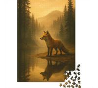 Fox in Forest by Lake Reflection 1000-Piece Jigsaw Puzzle for Adults, 70x50cm/1000pcs, Relaxing Indoor Activity, Weekend Downtime And Puzzle Lovers