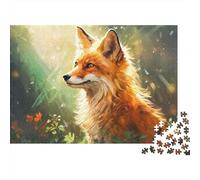 Fox in Forest Light 1000 Piece Jigsaw Puzzles Red Fox Portrait Painting for Adults Educational Game Beautiful Decoration Difficult Challenging Male And Female Birthday 38x26cm/1000pcs Gifts