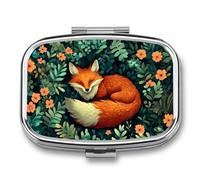 Fox in Forest Pill Box 2 Compartment Portable Medicine Pill Case Travel Pill Organizer for Pocket Purse