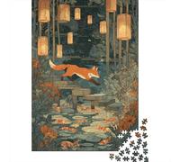 Fox in Lantern Forest Jigsaw Puzzles Puzzle for Adults Kids. 1000 Piece Great Gifts Challenge Toy Educational Game Home Decoration for Educational Games Gifts 52x38cm/1000pcs