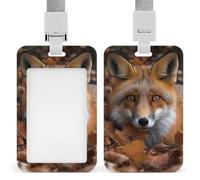 Fox in Leaves Id Badge Holder with Lanyard, Clear Vertical Card Protector Waterproof, Breakaway Safety Neck Strap, Heavy Duty Name Tag Holder for Nurse Teacher Officer Staff Women Men
