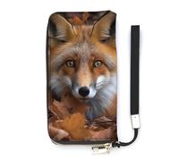 Fox in Leaves Wristlet Wallets for Women Leather Clutch Purses with Strap Coin Purse Rfid Credit Card Holder Long Slim Handbags