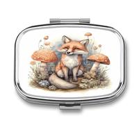 Fox in Mushroom Grove Travel Pill Organizer Portable Daily Waterproof Pill Case Small Medicine Storage Container for Vitamins Fish Oil Cod Liver Oil Earplug Storage
