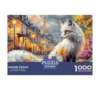 Fox in Paris 1000-Piece Jigsaw Puzzle for Adults Recycled White Fox Town Cardboard Classic Educational Games Decoration 38x26cm/1000pcs