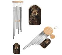 Fox in Renaissance Crown Dark Fantasy Wind Chimes Memorial Deep Tone Windchime with 6 Aluminum Tubes Outdoor Backyard Garden Decoration