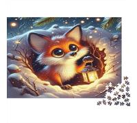 Fox in Snow 1000Pc Puzzle for Adults: Cute Fox with Lantern in Snow for The Whole Family Women, Gifts for Men 38x26cm/1000pcs