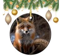 Fox in Snow Ceramic Christmas Ornaments 3 Inch Vintage Hanging Baubles with Gold String for Xmas Tree Decorations Holiday Party Yard Garden Home Decor Festive Keepsake Gift Exchange