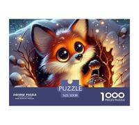 Fox in Snow Challenging Puzzles 1000 Pc - Cute Red Fox with Lantern in Snow for Men And Women Recycled Paper Educational Game Challenge52x38cm/1000pcs