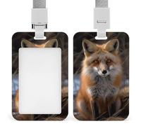 Fox in Snow Id Badge Holder with Lanyard, Clear Vertical Card Protector Waterproof, Breakaway Safety Neck Strap, Heavy Duty Name Tag Holder for Nurse Teacher Officer Staff Women Men
