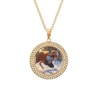Fox in Snowy Day Shiny Diamond Necklace for Women Personalized Round Pendant Chain Jewel Gift