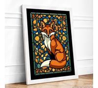 Fox in Stained Glass Geometric Framed Wall Art Print A1 (84.1×59.4cm) White, Wall Decor for Living Room, Bedroom, Office & Home, Ready to Hang, Art Gift