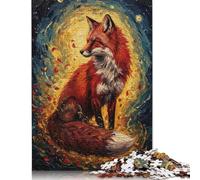 Fox in Starry Night Painting Puzzle 500 Piece Adult Jigsaw Puzzle Puzzles Wooden Puzzles Jigsaw Puzzles for Adults 500pcs (52x38cm)