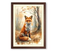 Fox in the Clearing Boho Framed Wall Art Print A4 (29.7×21cm) Walnut, Wall Decor for Living Room, Bedroom, Office & Home, Ready to Hang, Art Gift
