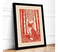 Fox in the Forest Boho Framed Wall Art Print A3 Black